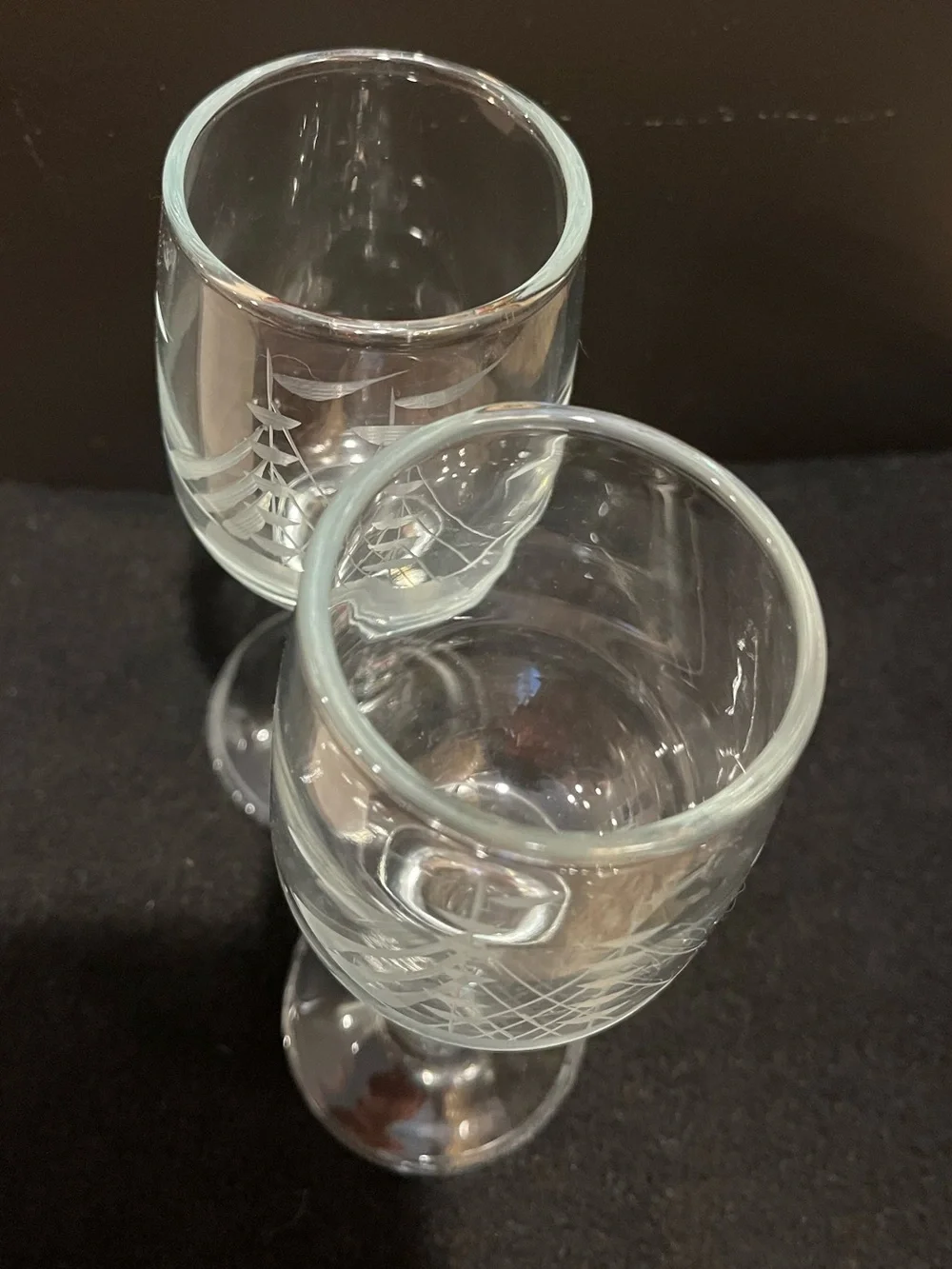 Javit Clipper Ship Collection Wine Glasses Fine Cut Etched Nautical Pattern